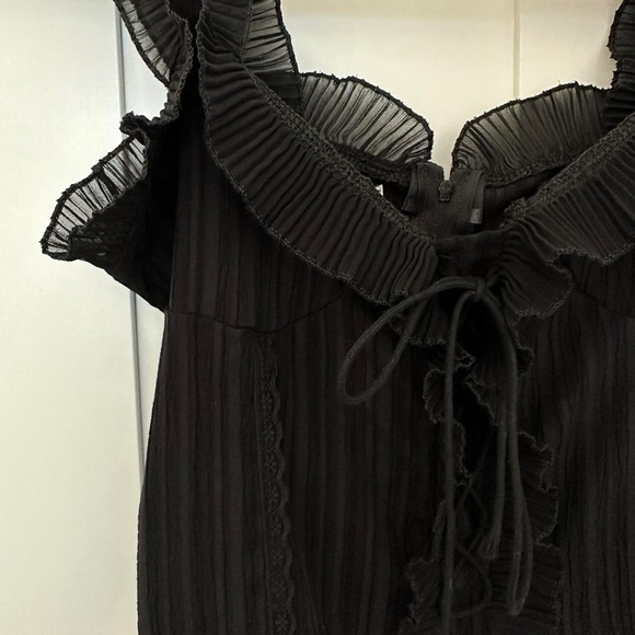 Black Ruffle Lace Up Top - Picture 2 of 4